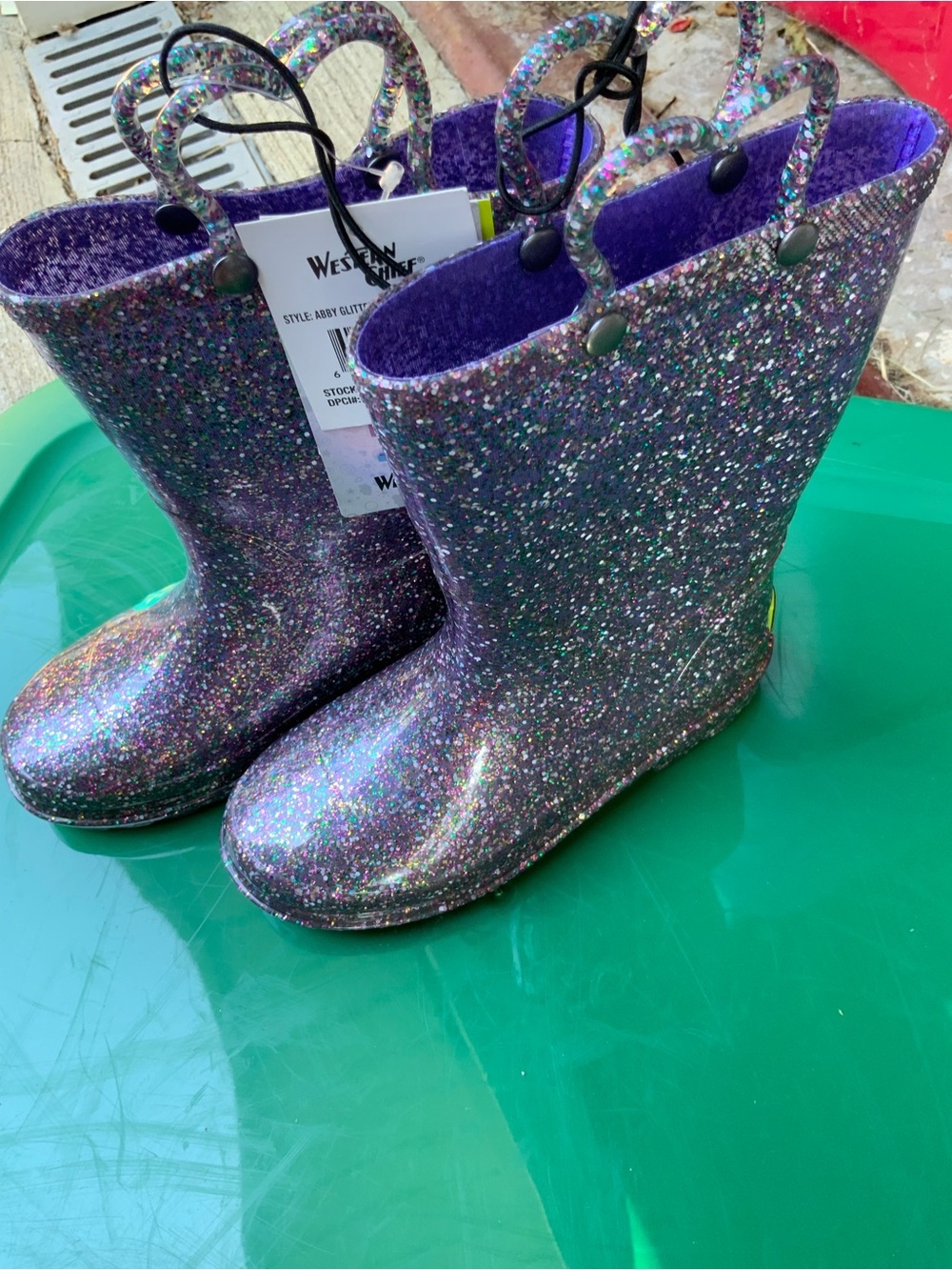 Western Chief Purple Glitter Kids Rain Boots